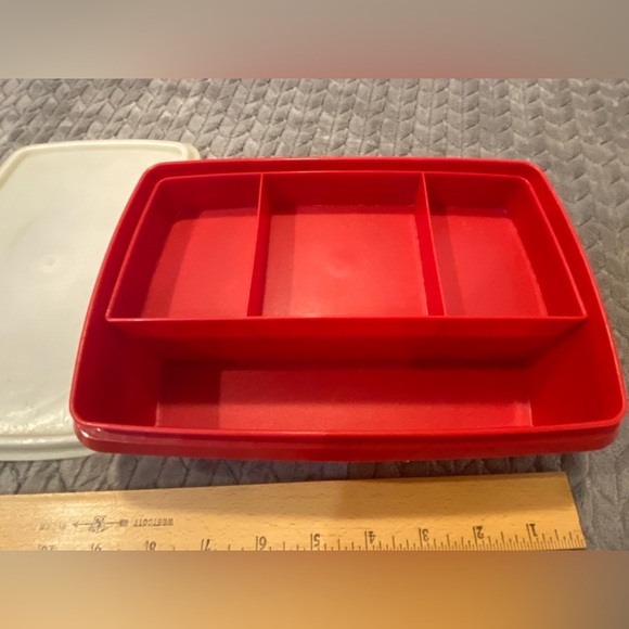 Vintage Tupperware Stow n Go 3 piece rectangle organizer in red and white - Picture 3 of 5